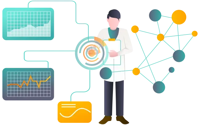 Illustration showing a consultant overseeing a digital transformation