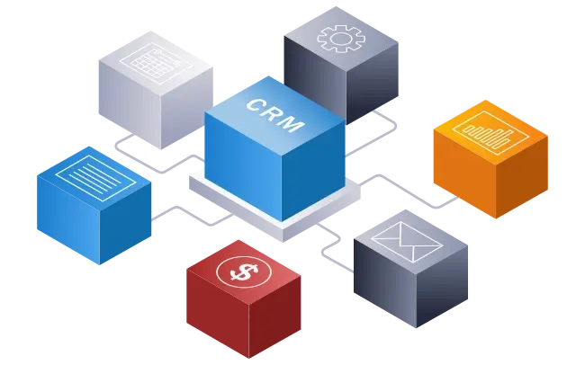 Diagram illustration showing the various segments of customer relationship management (CRM)