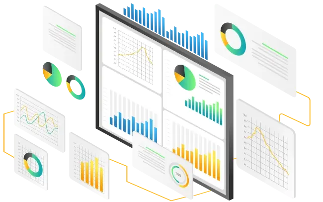 Concept of interconnection points of data in a MERAK Power BI custom dashboard