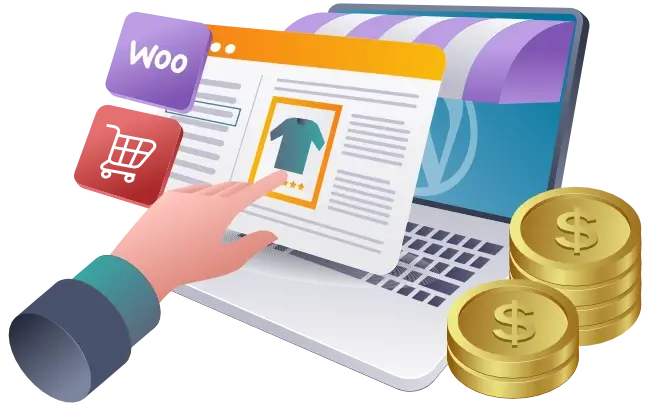 Illustration showing the concept of a WooCommerce store in WordPress